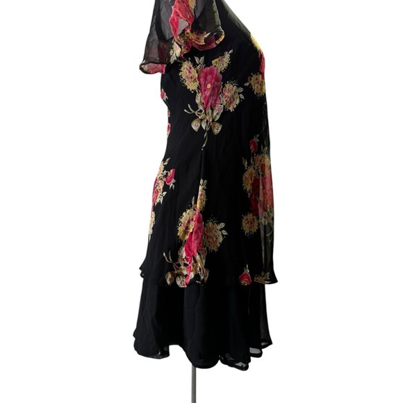 Metro 22 Ladies 2X Black Dress, With Floral Sheer Overlay BoHo - Picture 4 of 12